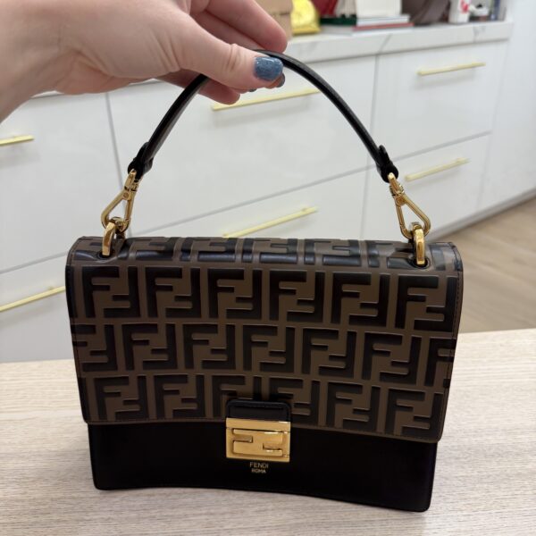 Fendi Vitello Liberty Bi-Color FF 1974 Embossed Kan U Shoulder Bag Black Maya