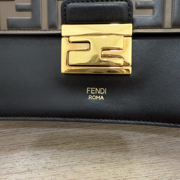 Fendi Vitello Liberty Bi-Color FF 1974 Embossed Kan U Shoulder Bag Black Maya