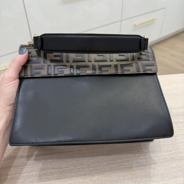 Fendi Vitello Liberty Bi-Color FF 1974 Embossed Kan U Shoulder Bag Black Maya