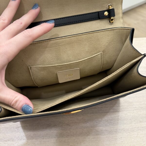 Fendi Vitello Liberty Bi-Color FF 1974 Embossed Kan U Shoulder Bag Black Maya