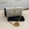 Saint Laurent Grain De Poudre Mixed Matelasse Triquilt Monogram Chain Wallet Cream Soft GHW