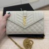 Saint Laurent Grain De Poudre Mixed Matelasse Triquilt Monogram Chain Wallet Cream Soft GHW