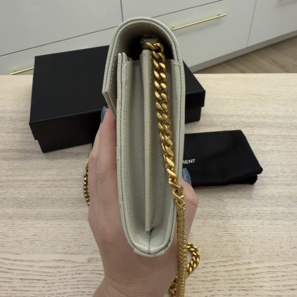 Saint Laurent Grain De Poudre Mixed Matelasse Triquilt Monogram Chain Wallet Cream Soft GHW