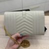 Saint Laurent Grain De Poudre Mixed Matelasse Triquilt Monogram Chain Wallet Cream Soft GHW