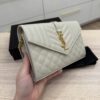 Saint Laurent Grain De Poudre Mixed Matelasse Triquilt Monogram Chain Wallet Cream Soft GHW