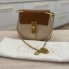 Chloe Grained Calfskin Lambskin Mini Bi-Color Drew Shoulder Bag Powder Beige Caramel