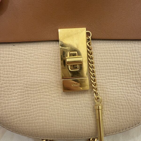 Chloe Grained Calfskin Lambskin Mini Bi-Color Drew Shoulder Bag Powder Beige Caramel