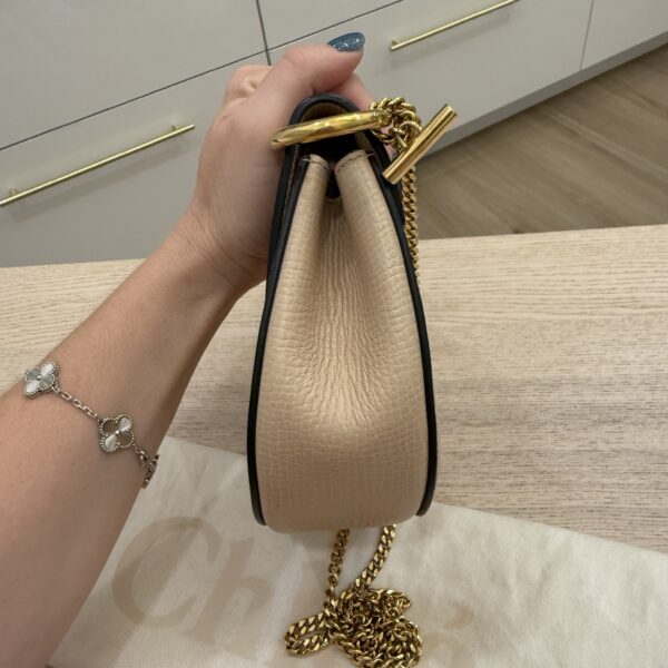 Chloe Grained Calfskin Lambskin Mini Bi-Color Drew Shoulder Bag Powder Beige Caramel