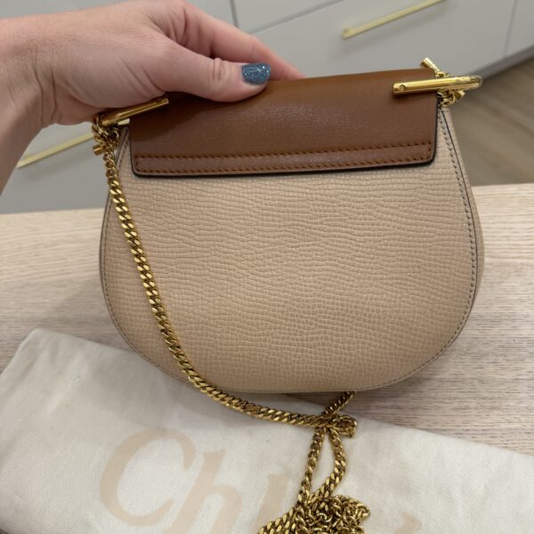 Chloe Grained Calfskin Lambskin Mini Bi-Color Drew Shoulder Bag Powder Beige Caramel