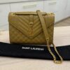 Saint Laurent Envelope Medium in Quilted Grain De Poudre Golden Olive Gold Hardware