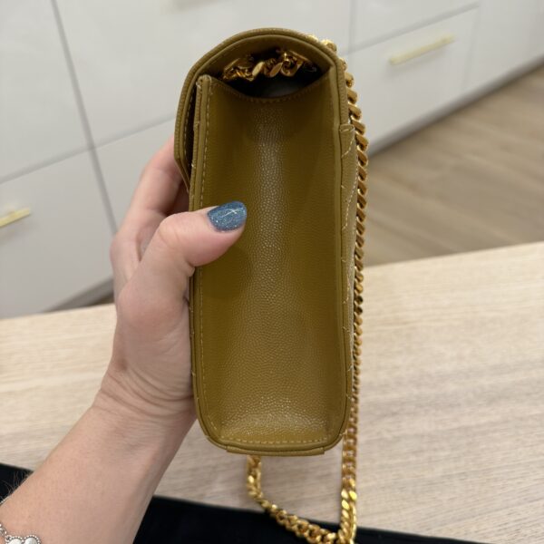 Saint Laurent Envelope Medium in Quilted Grain De Poudre Golden Olive Gold Hardware