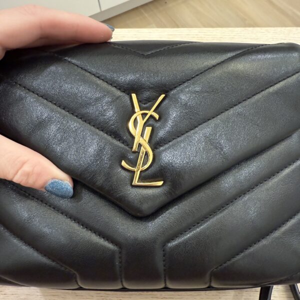 Saint Laurent (YSL) Calfskin Y Quilted Monogram Toy Loulou Satchel Black and Gold hardware