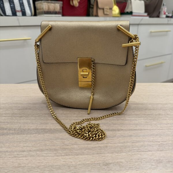 Chloe Grained Lambskin Mini Drew Shoulder Bag Light Gold