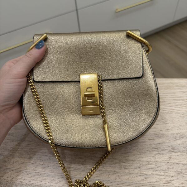 Chloe Grained Lambskin Mini Drew Shoulder Bag Light Gold