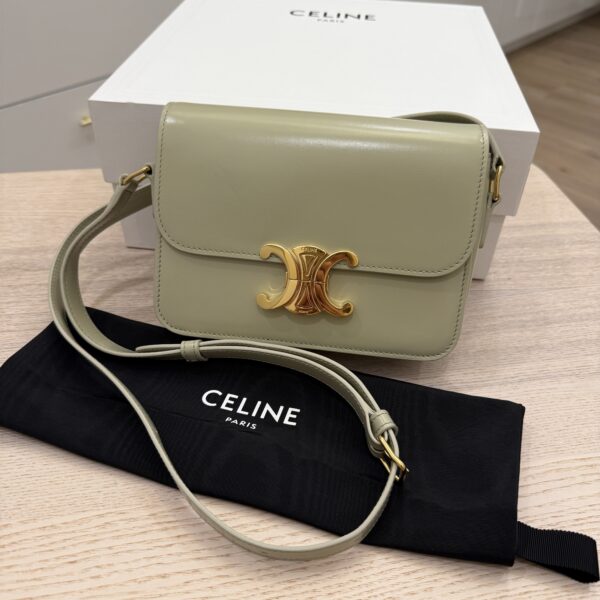Celine Shiny Calfskin Teen Triomphe Almond Green