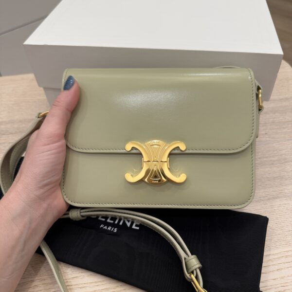 Celine Shiny Calfskin Teen Triomphe Almond Green