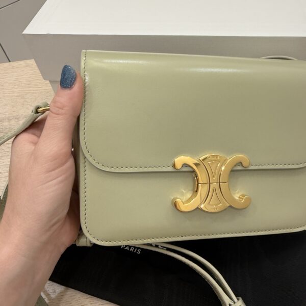 Celine Shiny Calfskin Teen Triomphe Almond Green