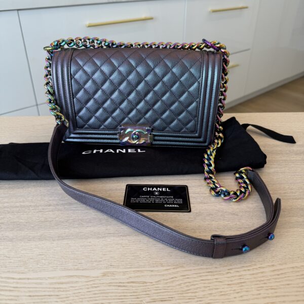 Chanel Boy Flap Bag Quilted Iridescent Goatskin Old Medium