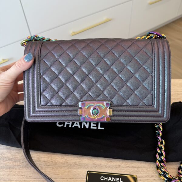 Chanel Boy Flap Bag Quilted Iridescent Goatskin Old Medium