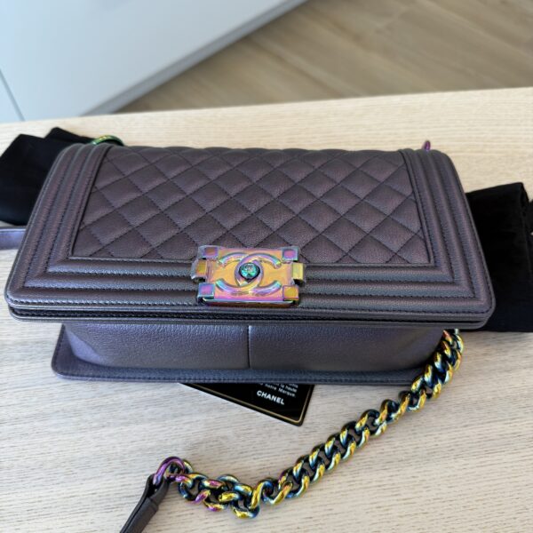 Chanel Boy Flap Bag Quilted Iridescent Goatskin Old Medium