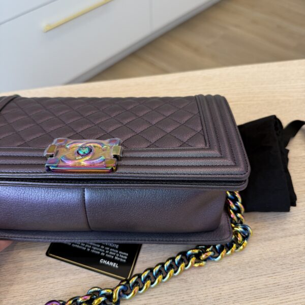 Chanel Boy Flap Bag Quilted Iridescent Goatskin Old Medium