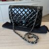 Chanel Patent Quilted Jumbo Double Flap Black with Silver Hardware
