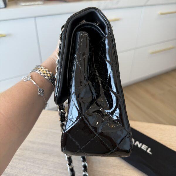 Chanel Patent Quilted Jumbo Double Flap Black with Silver Hardware