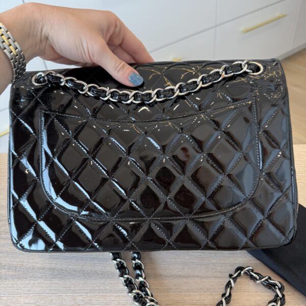Chanel Patent Quilted Jumbo Double Flap Black with Silver Hardware