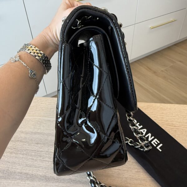 Chanel Patent Quilted Jumbo Double Flap Black with Silver Hardware