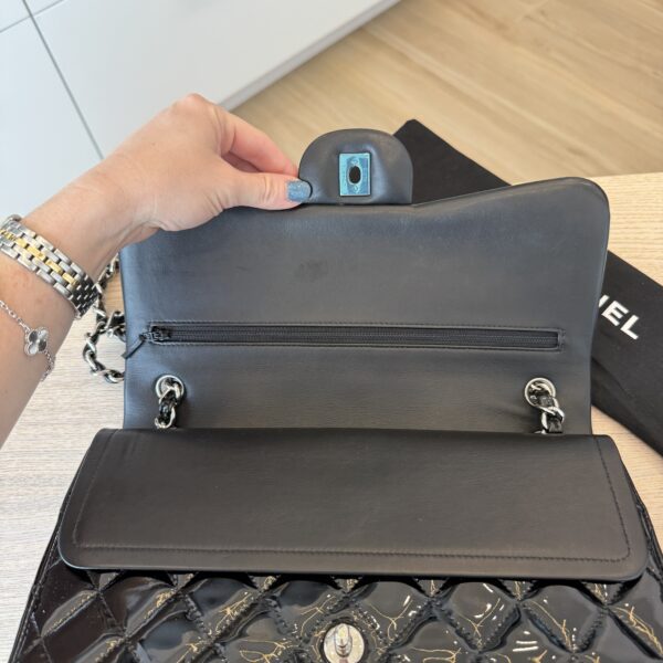 Chanel Patent Quilted Jumbo Double Flap Black with Silver Hardware