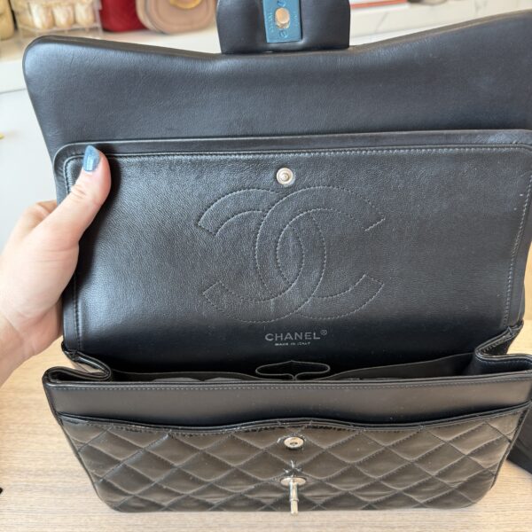 Chanel Patent Quilted Jumbo Double Flap Black with Silver Hardware