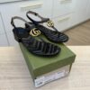Gucci Double G Marmont Black Heeled Thong Leather Sandal 37