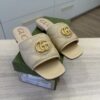 Gucci Nappa GG Matelasse GG Marmont Flat Slide Sandals 37.5 Naturale