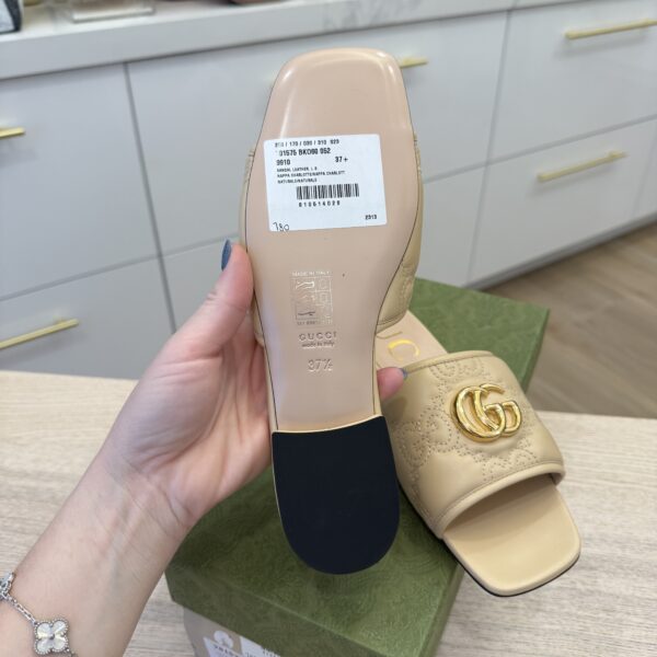 Gucci Nappa GG Matelasse GG Marmont Flat Slide Sandals 37.5 Naturale