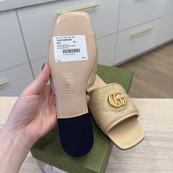 Gucci Nappa GG Matelasse GG Marmont Flat Slide Sandals 37.5 Naturale