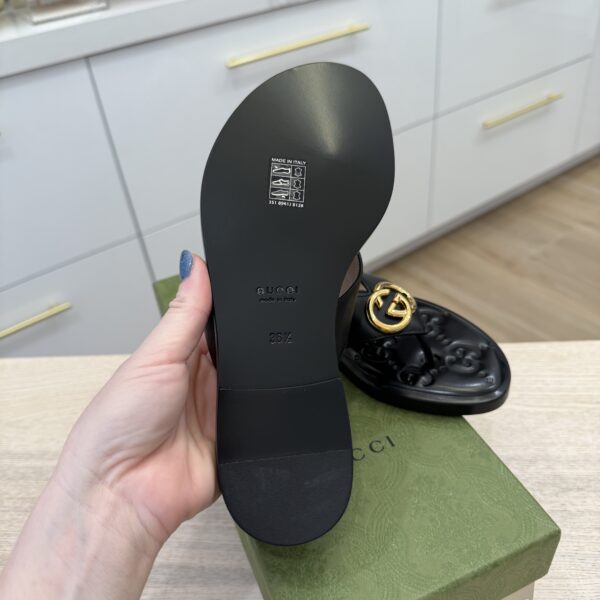 Gucci Lifford Calfskin GG Monogram Embossed Interlocking G 5mm Thong Sandals 36.5 Black