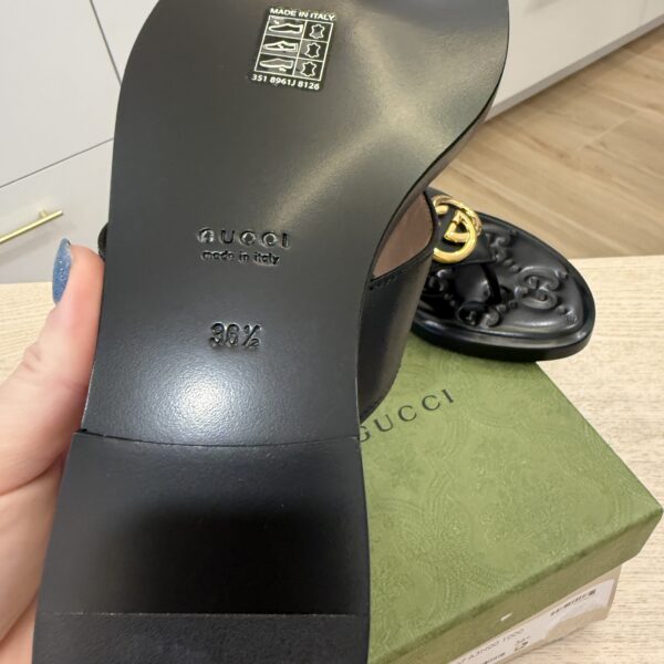 Gucci Lifford Calfskin GG Monogram Embossed Interlocking G 5mm Thong Sandals 36.5 Black