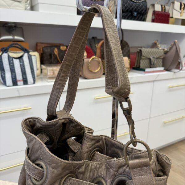 Christian Dior Metallic Lambskin Cannage Drawstring Bag