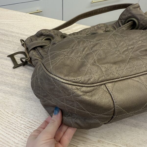 Christian Dior Metallic Lambskin Cannage Drawstring Bag