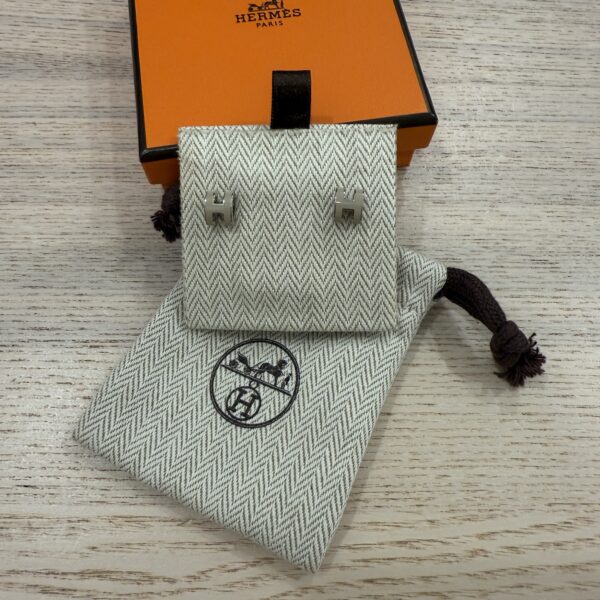 Hermes Gold Lacquered Mini Pop H Earrings Marron Glacé