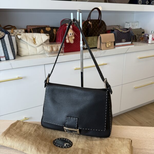 Fendi Calfskin Romano Selleria Mama Baguette Black