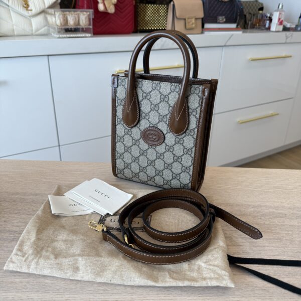 Gucci GG Supreme Small Tote Bag Brown Beige