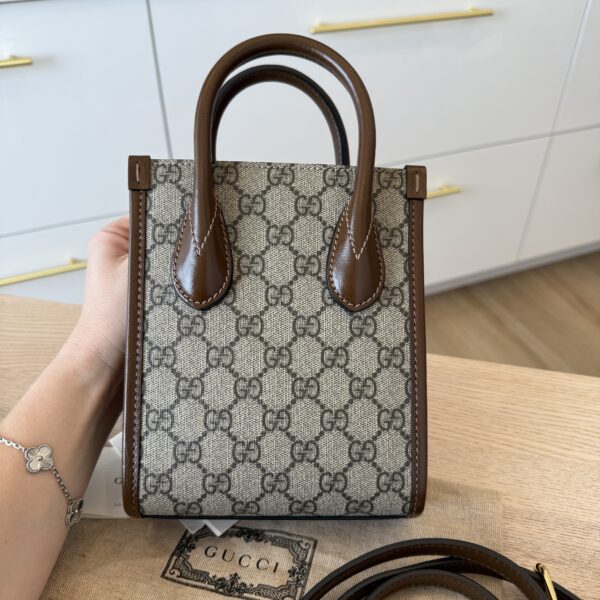 Gucci GG Supreme Small Tote Bag Brown Beige