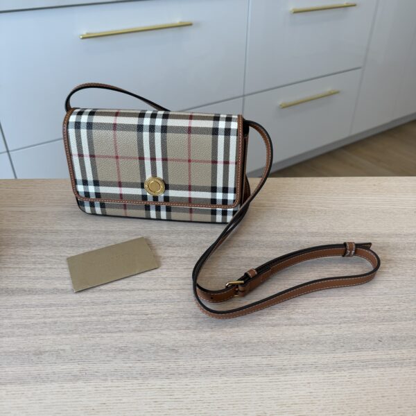 Burberry E-Canvas Vintage Check Hampshire Crossbody Archive Beige