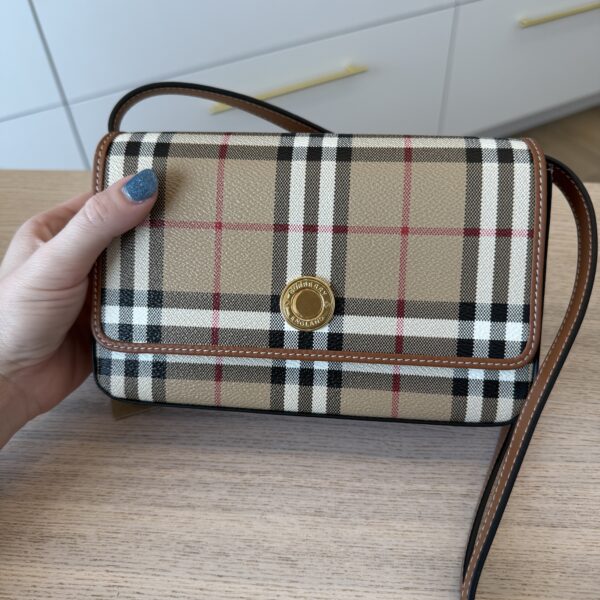 Burberry E-Canvas Vintage Check Hampshire Crossbody Archive Beige