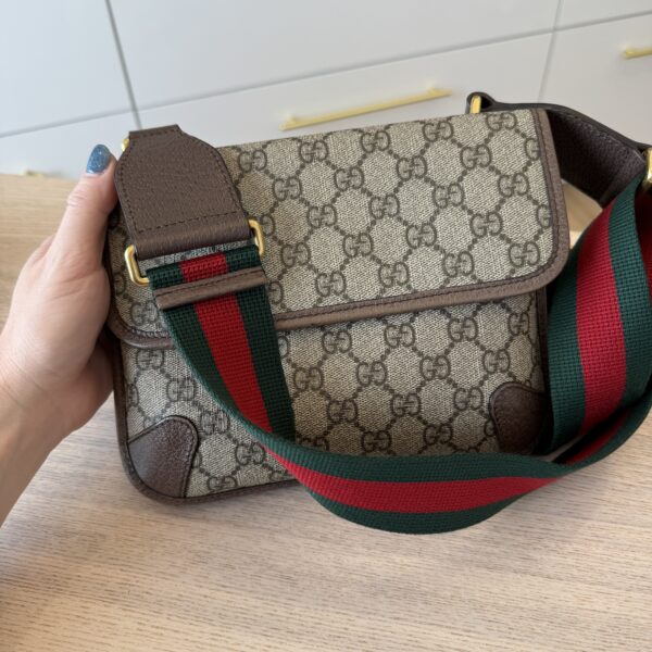 Gucci GG Supreme Monogram Web Neo Vintage Double Flap Messenger Bag Beige New Acero