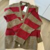 Gucci Gg Supreme-eyelet Striped Wool Cardigan In Brown Size Large