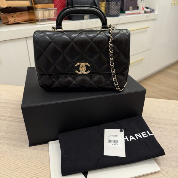 Chanel Shiny Lambskin Quilted Coco Trip Flap Bag Black