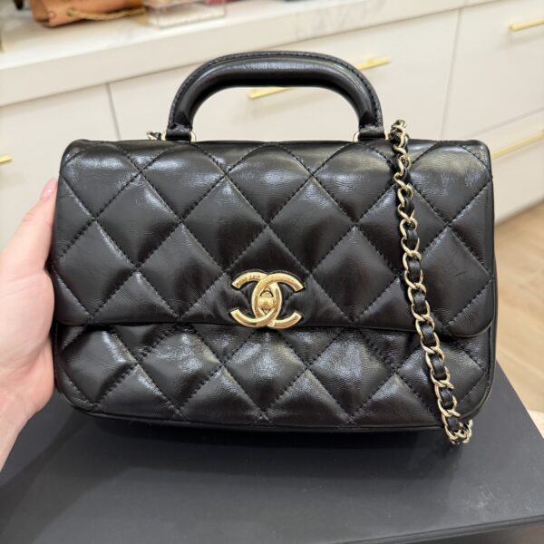 Chanel Shiny Lambskin Quilted Coco Trip Flap Bag Black