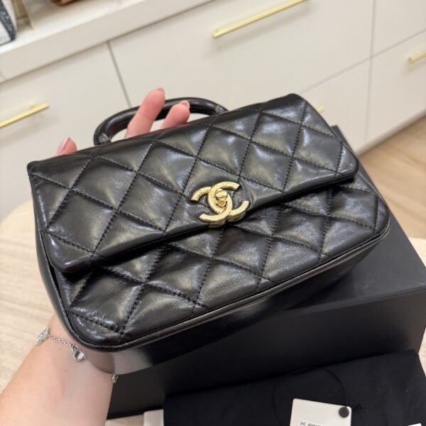 Chanel Shiny Lambskin Quilted Coco Trip Flap Bag Black